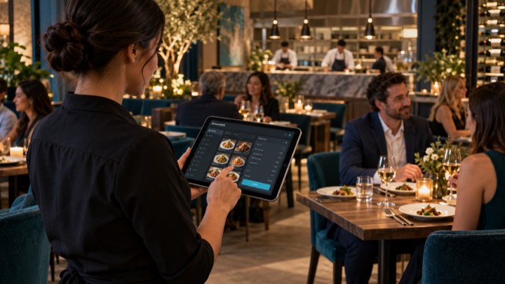 Restaurant team serving customers